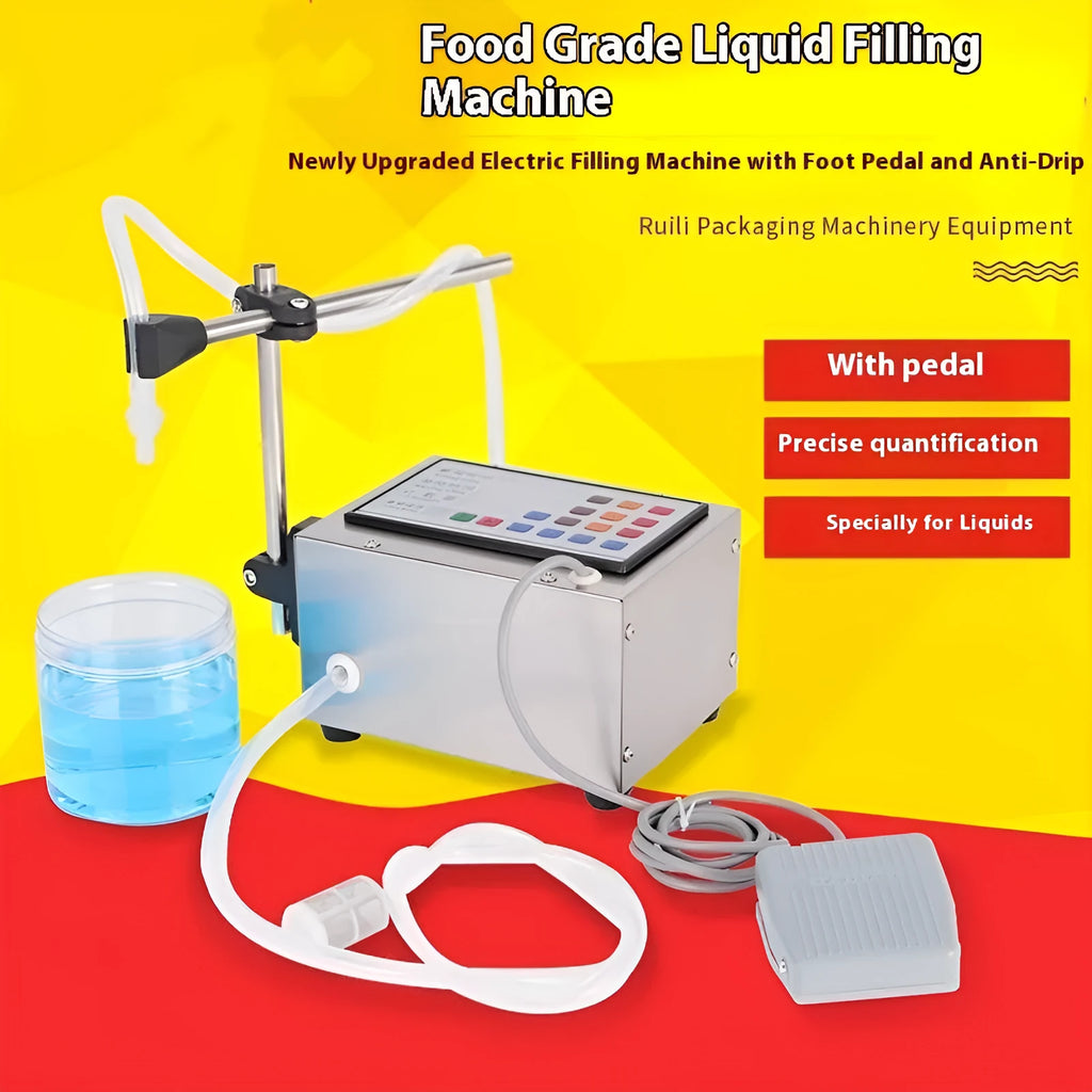 GFK-280 CNC automatic liquid filling machine on a benchtop with display and dispensing nozzle.