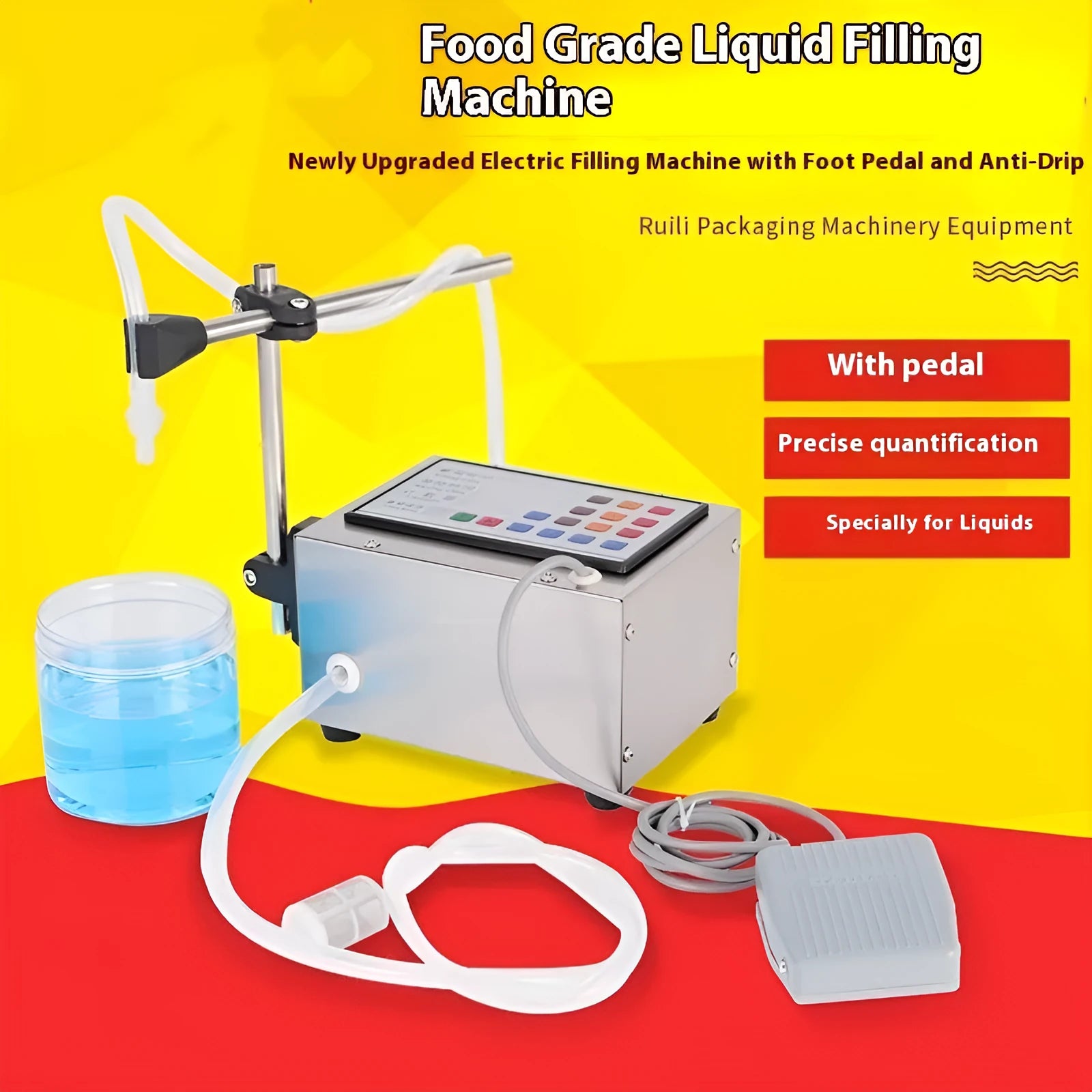 GFK-280 CNC automatic liquid filling machine on a benchtop with display and dispensing nozzle.