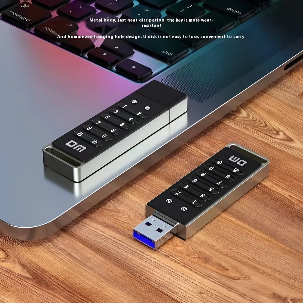 Fingerprint security USB 3.0 flash drive with metal casing and 64GB storage capacity