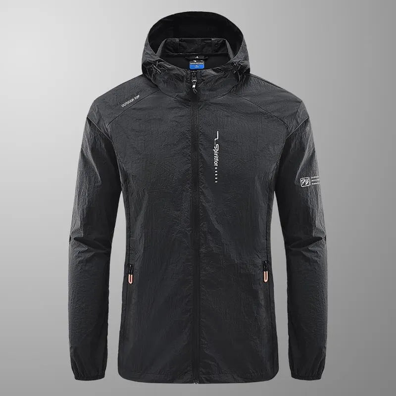 Men's loose fit hooded summer jacket in thin nylon fabric for sun protection