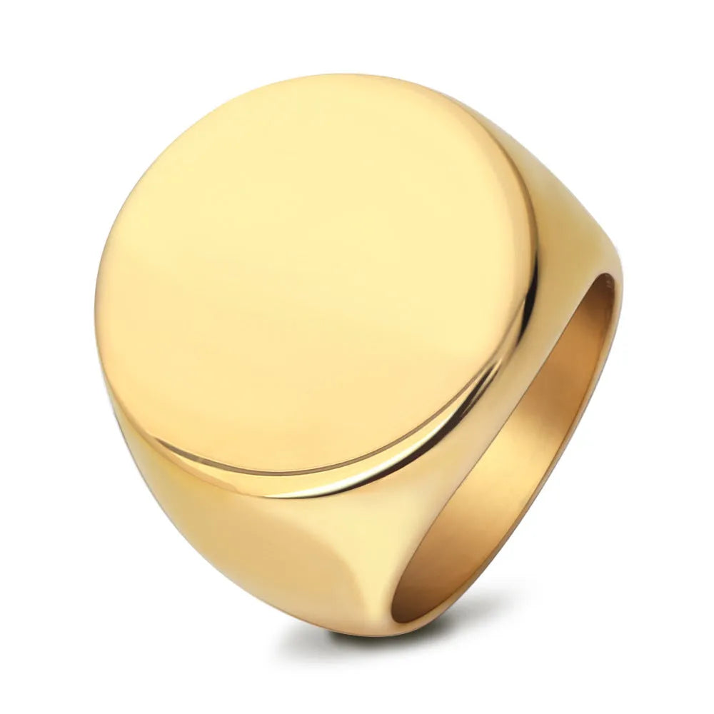 Stainless steel glossy laser ring in black, gold or steel colour, sizes 7 to 15
