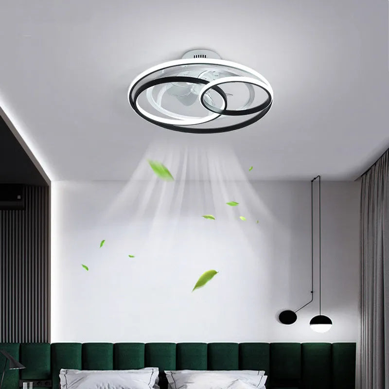 Nordic style ceiling fan light with metal blades and acrylic lampshade in 48cm diameter