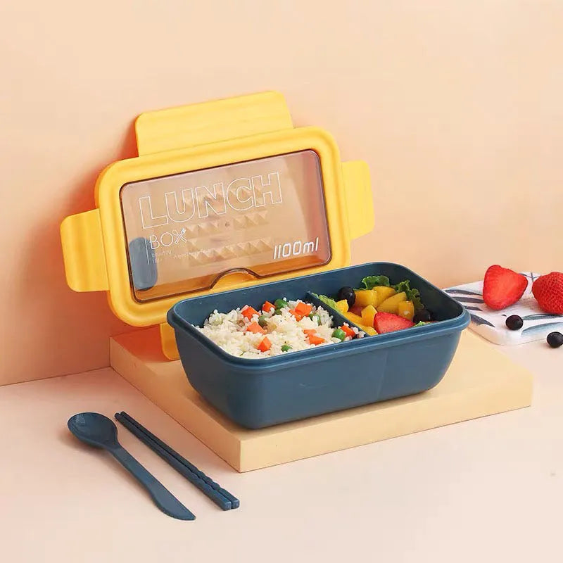 Four-layer plastic bento lunch box with Nordic design in green, red, or yellow colours