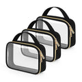 Transparent PVC wash bag with chain handle showing lipsticks inside, available in multiple colours