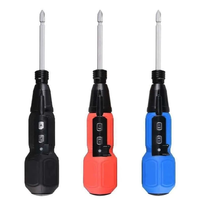 Alloy steel straight handle electric screwdriver with lithium battery in black or blue colour