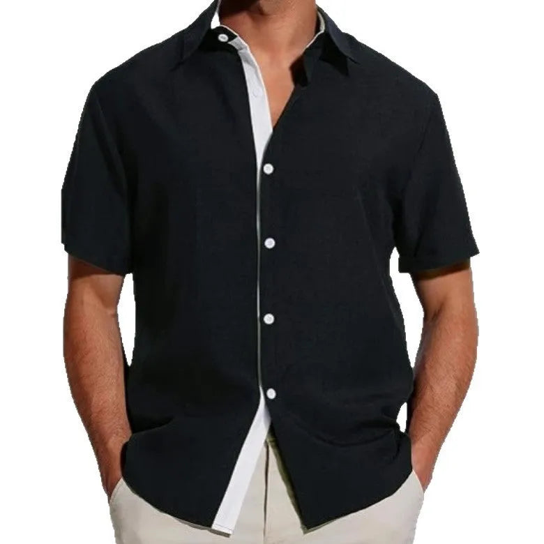 Men's short-sleeved floral pattern polyester shirt in regular fit cardigan style