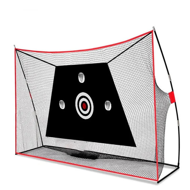 Golf wedge training net with straw mat and practice accessories including limit nails and balls