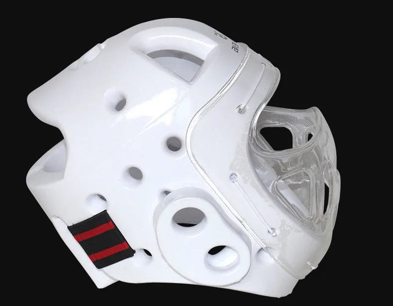 Karate helmet protective equipment for boxing in blue, red, or white colours with S, M, L, XL sizing options
