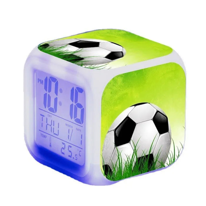 Football pattern cartoon alarm clock with mute alarm function for children and students