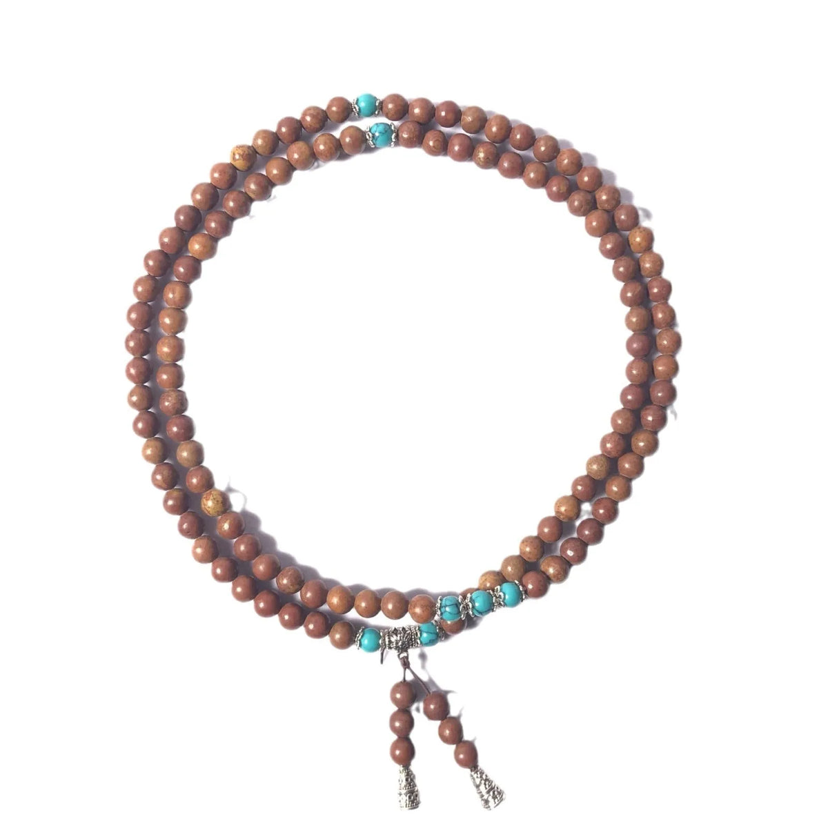 108-bead Lvzhu stone bracelet with geometric shaping and 5-6mm diameter beads on wrist