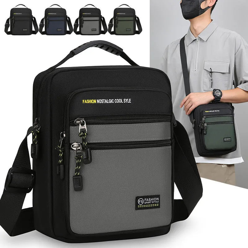 Men's waterproof nylon crossbody bag in urban simplicity style with shoulder strap