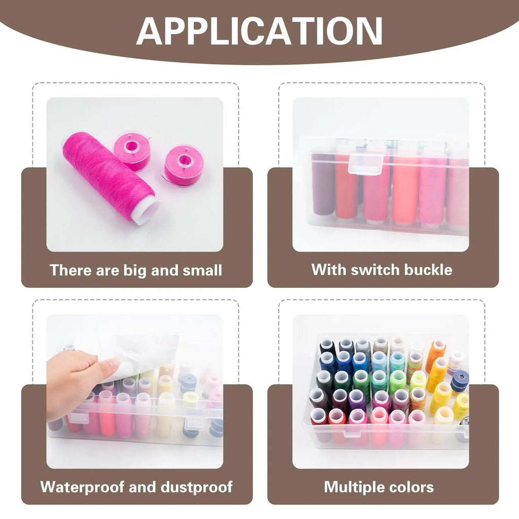 42 compartment plastic embroidery thread storage box organiser with dividers in transparent pink blue colours
