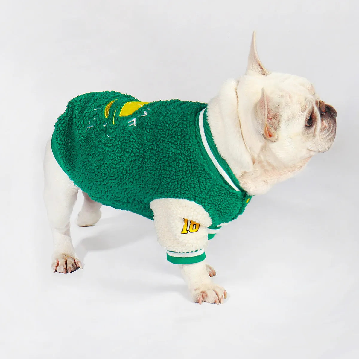 Green fleece-lined cotton winter dog coat for larger breeds in sizes L to 4XL