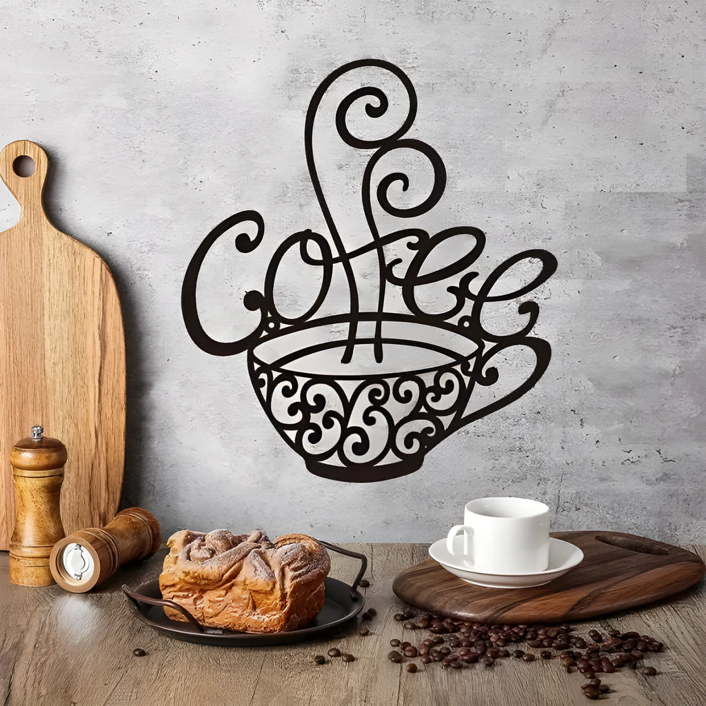 Black wrought iron English letters silhouette wall ornament measuring 26x28 cm