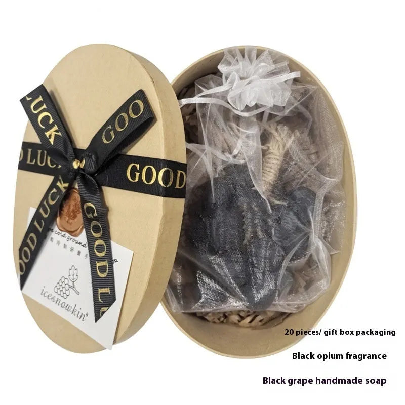 Grape handmade soap bar 120g in packaging with black grape, green grape, purple grape and litchi options