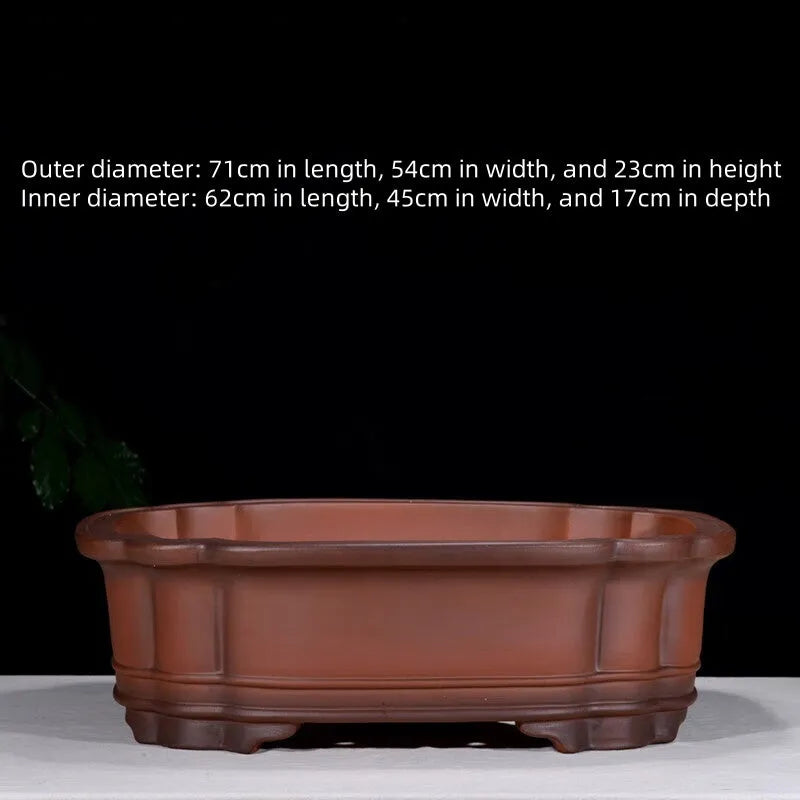 Antique Chinese style purple clay rectangular flowerpot with jade belt crabapple pattern decoration
