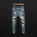 Men's slim-fit skinny jeans in dark blue denim with micro elasticity and mid-waist design