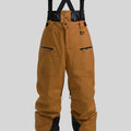 Man wearing black waterproof ski trousers with an adjustable strap, on a ski slope.