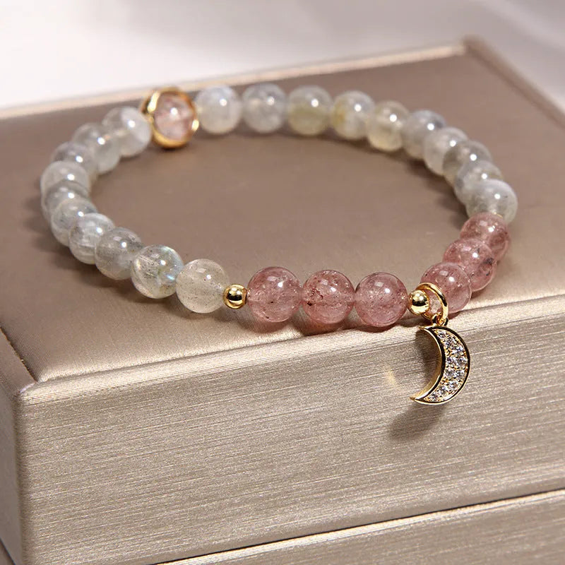 Korean style multi-layer crystal bracelet with natural garnet and assorted gemstone pendants in various colours