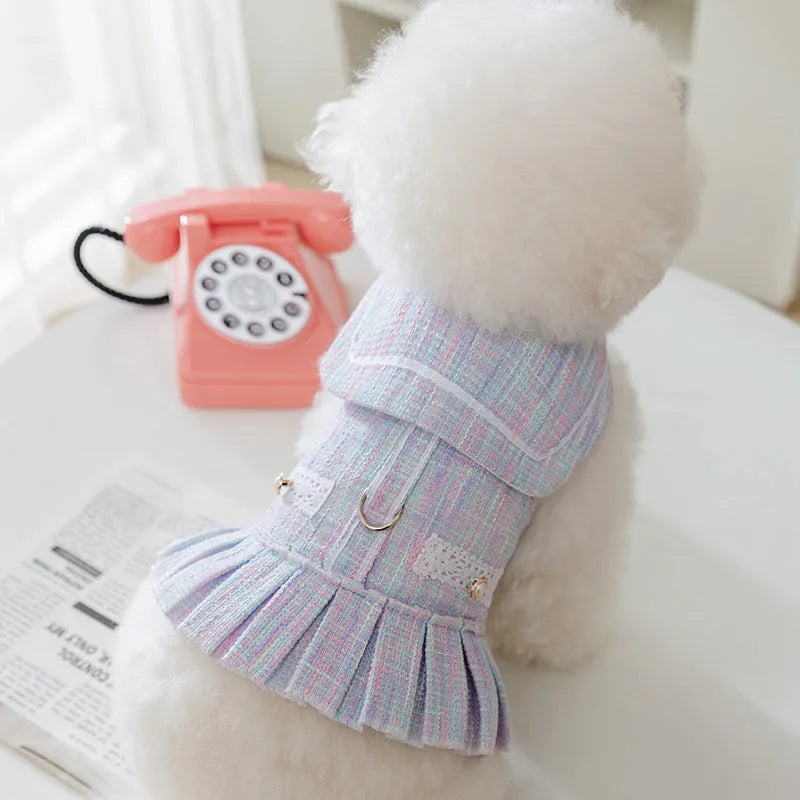 Small dog and cat pet clothes in polyester fibre, available in Salem purple and A & L pink colours across S, M, L, XL sizes