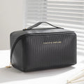 Vertical pattern pillow makeup bag in cubic shape with PU leather construction