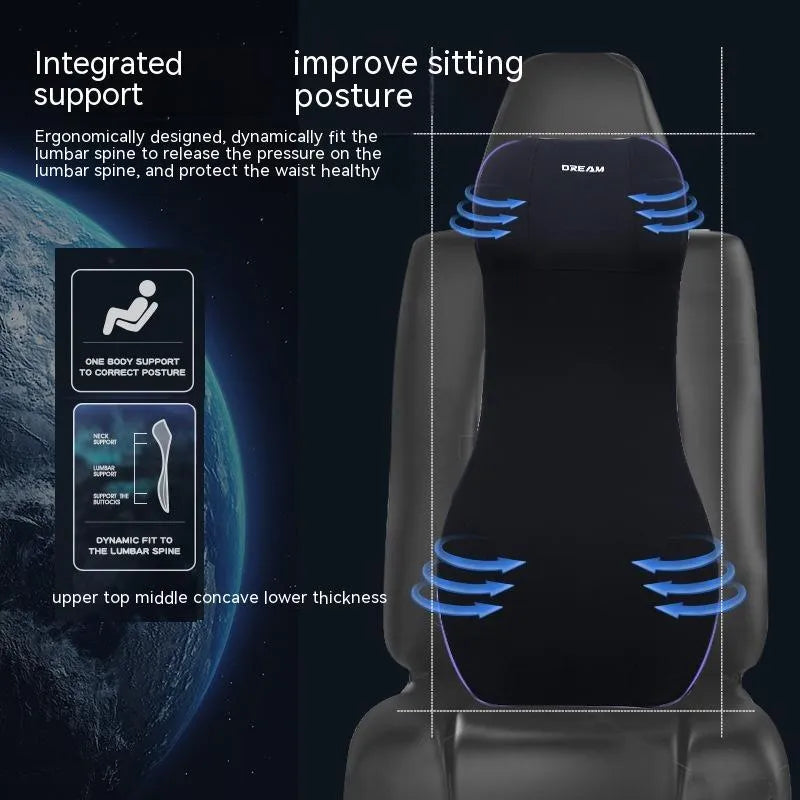 Automotive memory foam waist cushion and headrest lumbar support set in choice of six colours