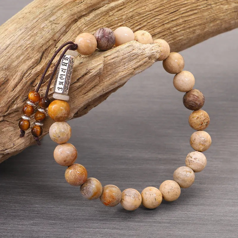 Handmade wood colour stone bead bracelet with retro simple design