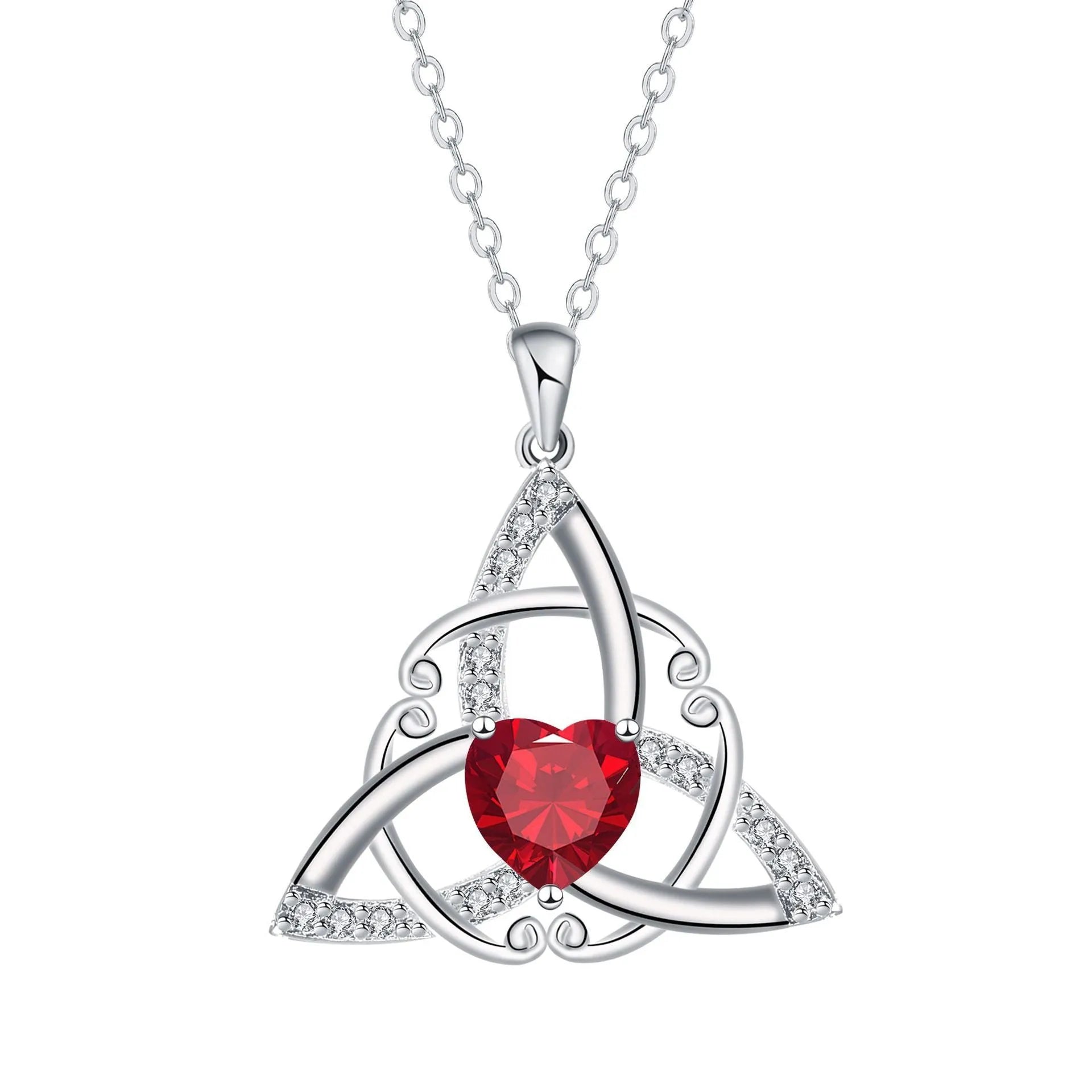 Geometric Celtic knot copper necklace for women showing electroplated finish in available colour options