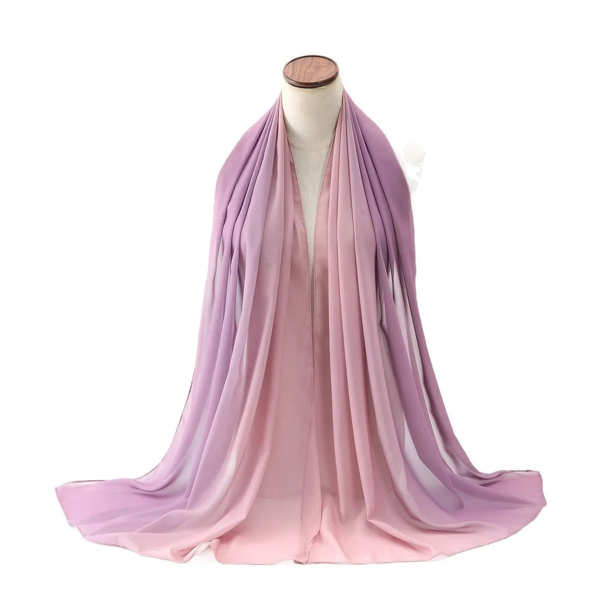 Long light blue chiffon scarf draped showing its 175cm length and 70cm width.