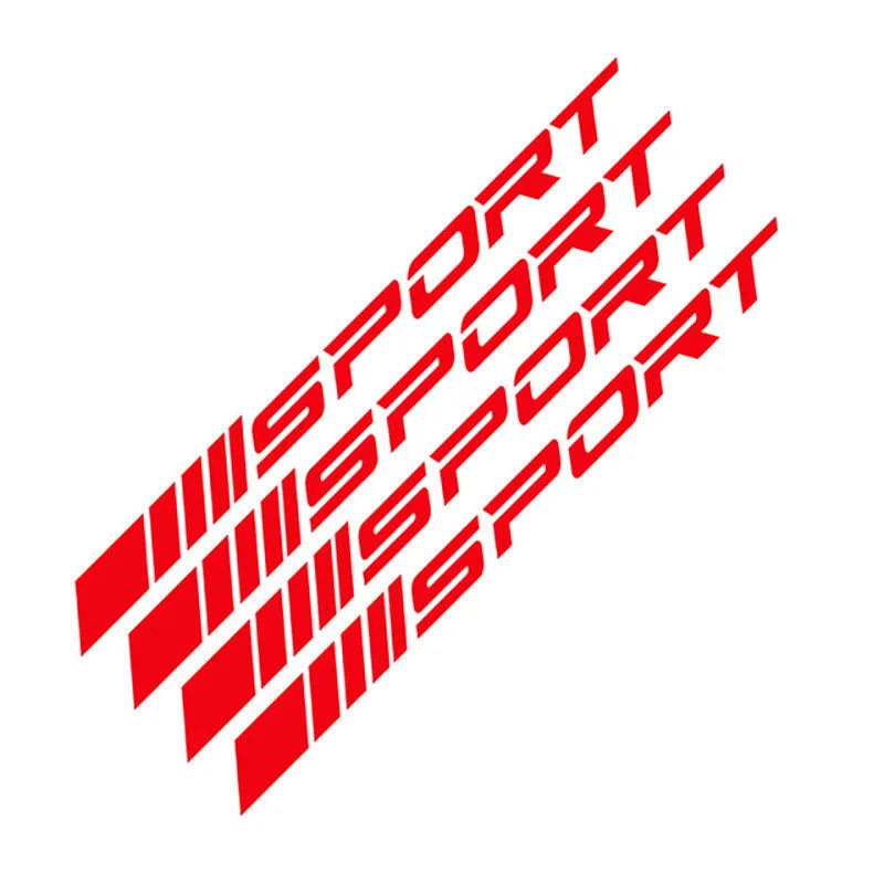 Hollow sports design car rim stickers in black, red, and white on PET vinyl sheet