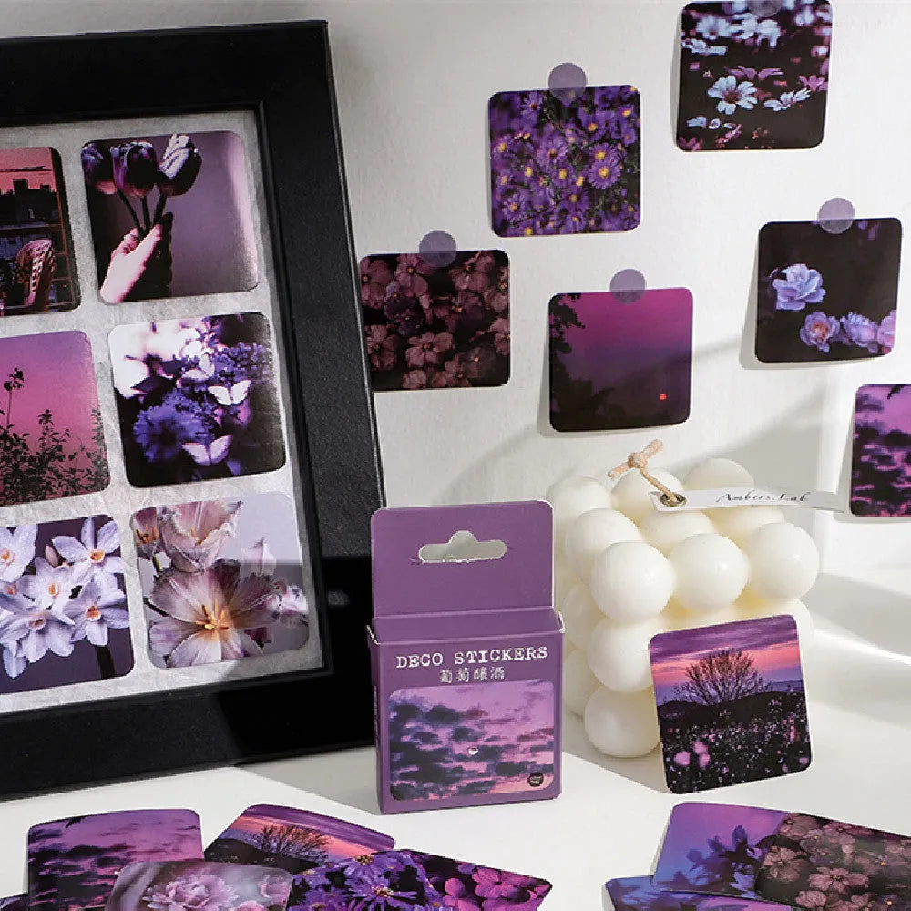 Nordic style decorative stickers showing mountain and sea sunshine designs in six colour variations