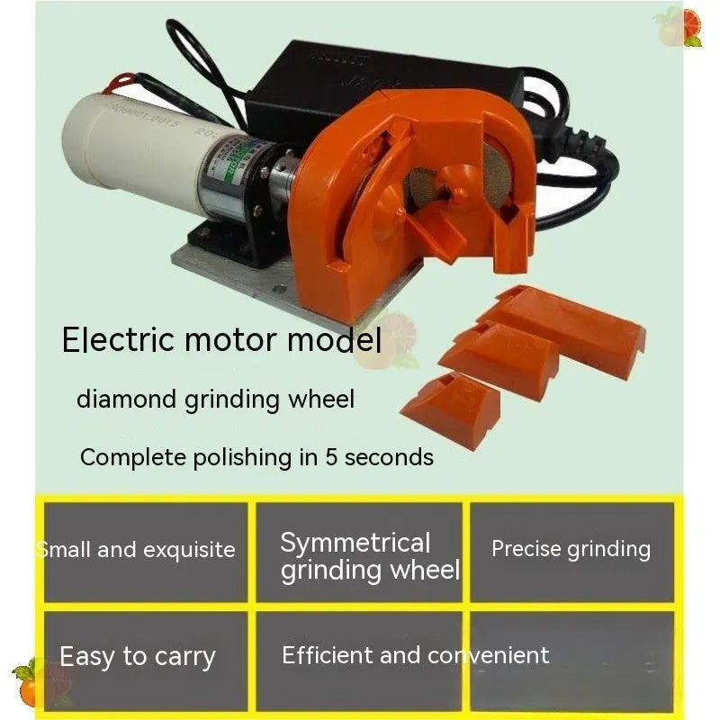 Portable grinding drill tool with orange and black sander sets showing irregular style construction