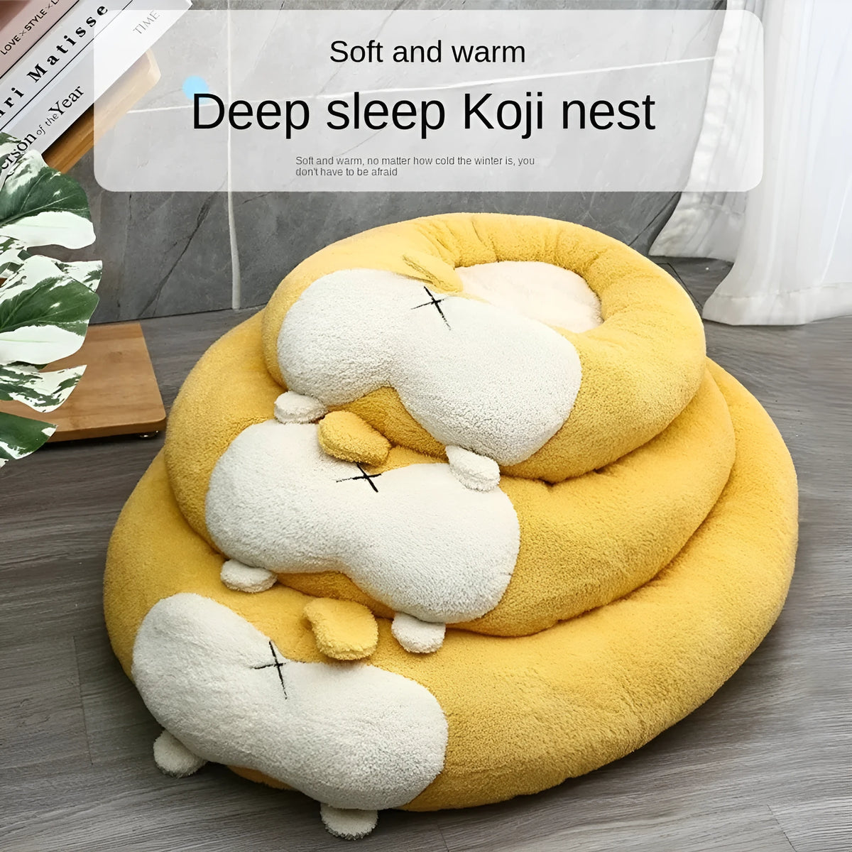 Corgi-shaped plush pet bed for dogs or cats in small, medium, or large size.