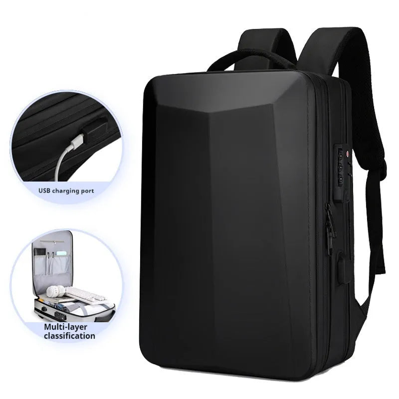 Black and silver white men's waterproof business backpack with curved straps