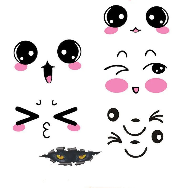 Pair of reflective cartoon eye car stickers for vehicle customisation on rearview mirror