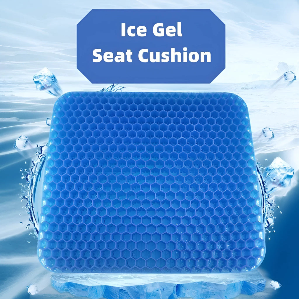 Gel seat cushion with honeycomb pattern showing double thick construction for pressure relief