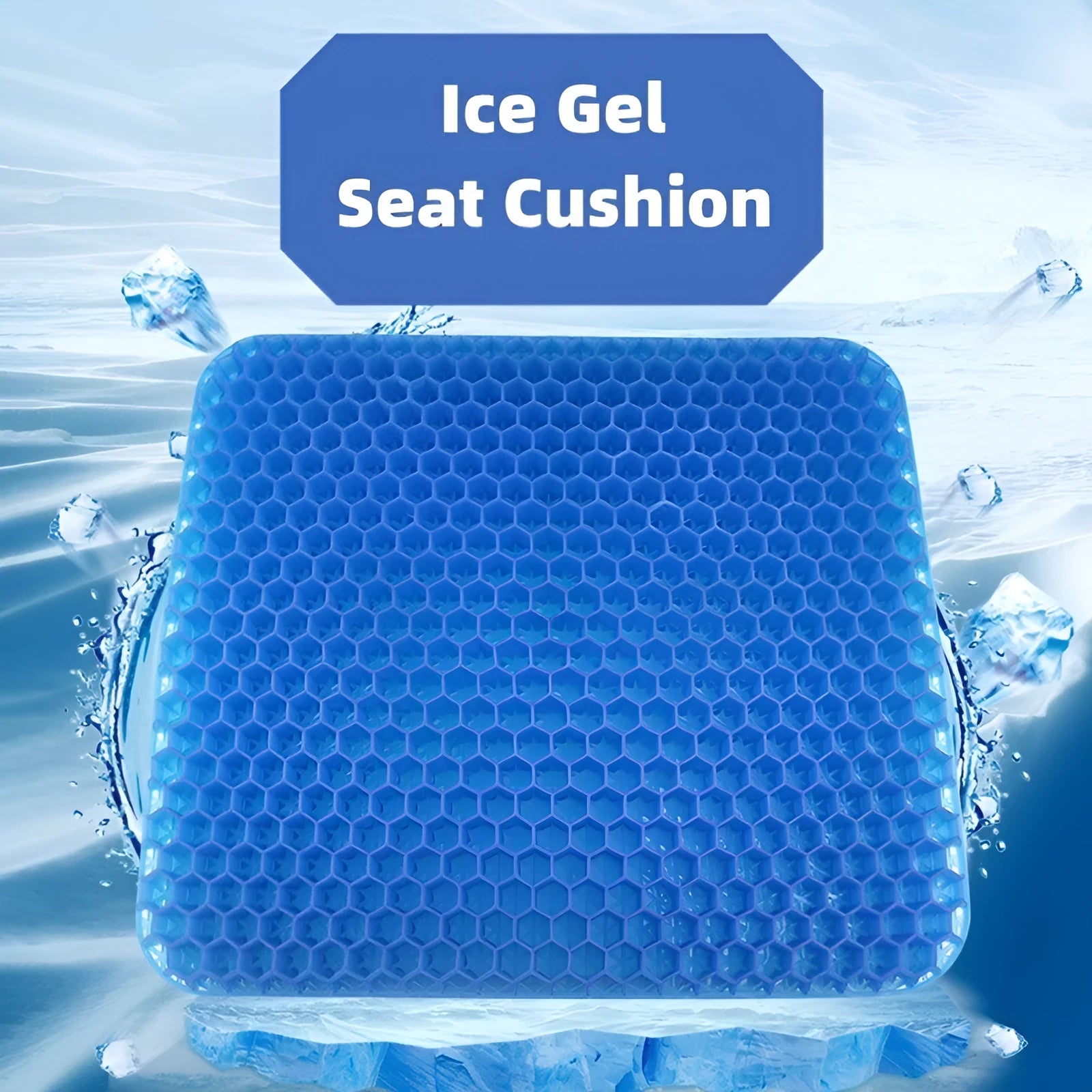Gel seat cushion with honeycomb pattern showing double thick construction for pressure relief