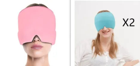 Black elastic cloth gel eye mask for headache relief showing adjustable design