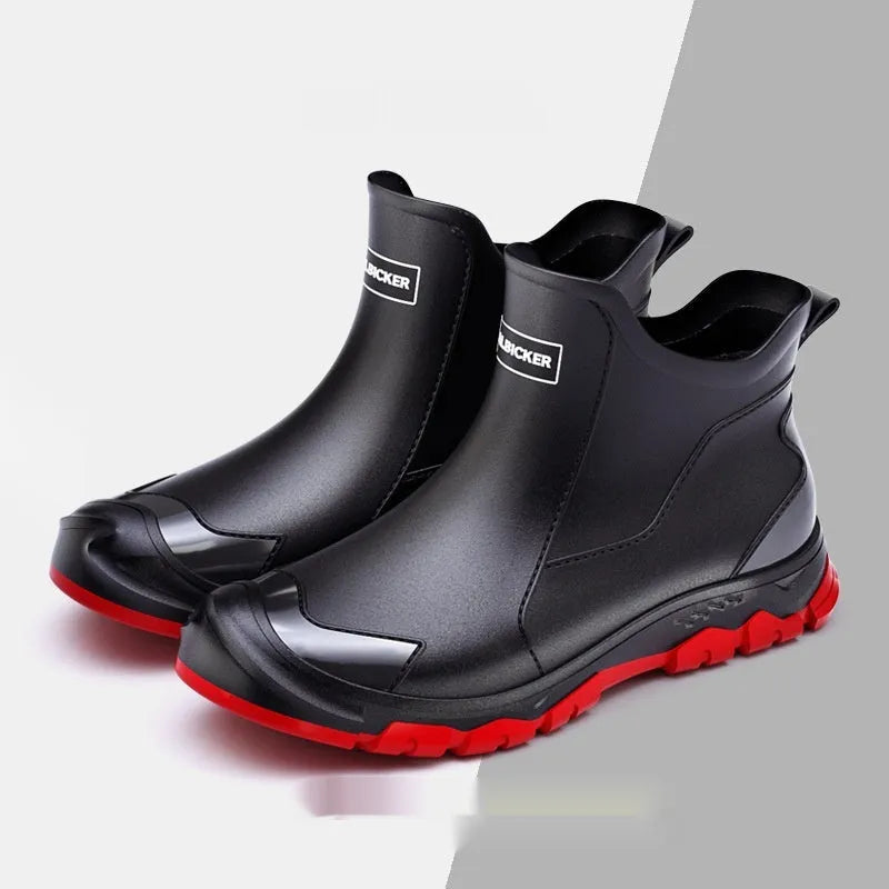 Outdoor non-slip wading shoe in a short tube style with a round toe and PVC upper.