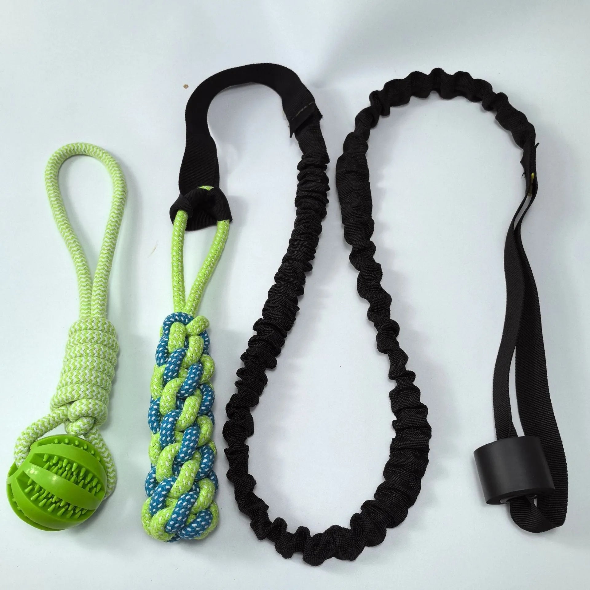 Cotton thread dog tug-of-war rope toy showing one of four design variants: corncob, teether ball, combination ball, or handle ball.