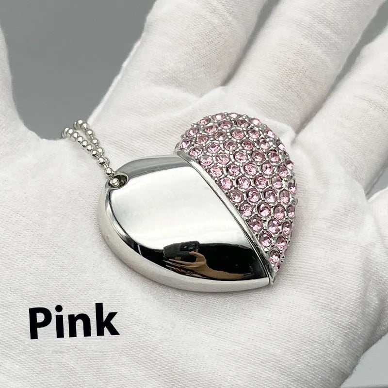 Creative heart-shaped brick-pattern USB flash drive with metal shell in various colours.