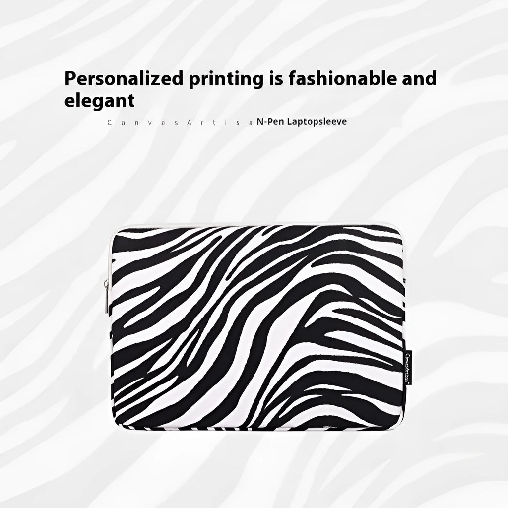 Black and white zebra pattern polyester digital notebook protective sleeve for 11 to 17 inch devices