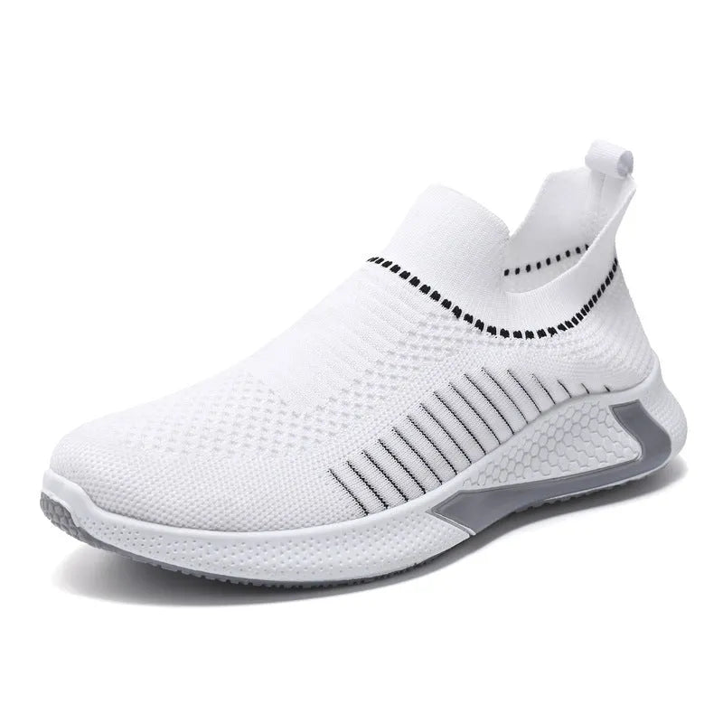 Men's mesh slip-on sneakers with striped design and flyknit upper in three colour options