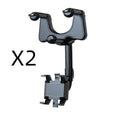 Black rearview mirror phone holder with 360 degree rotation and retractable arm for car mounting