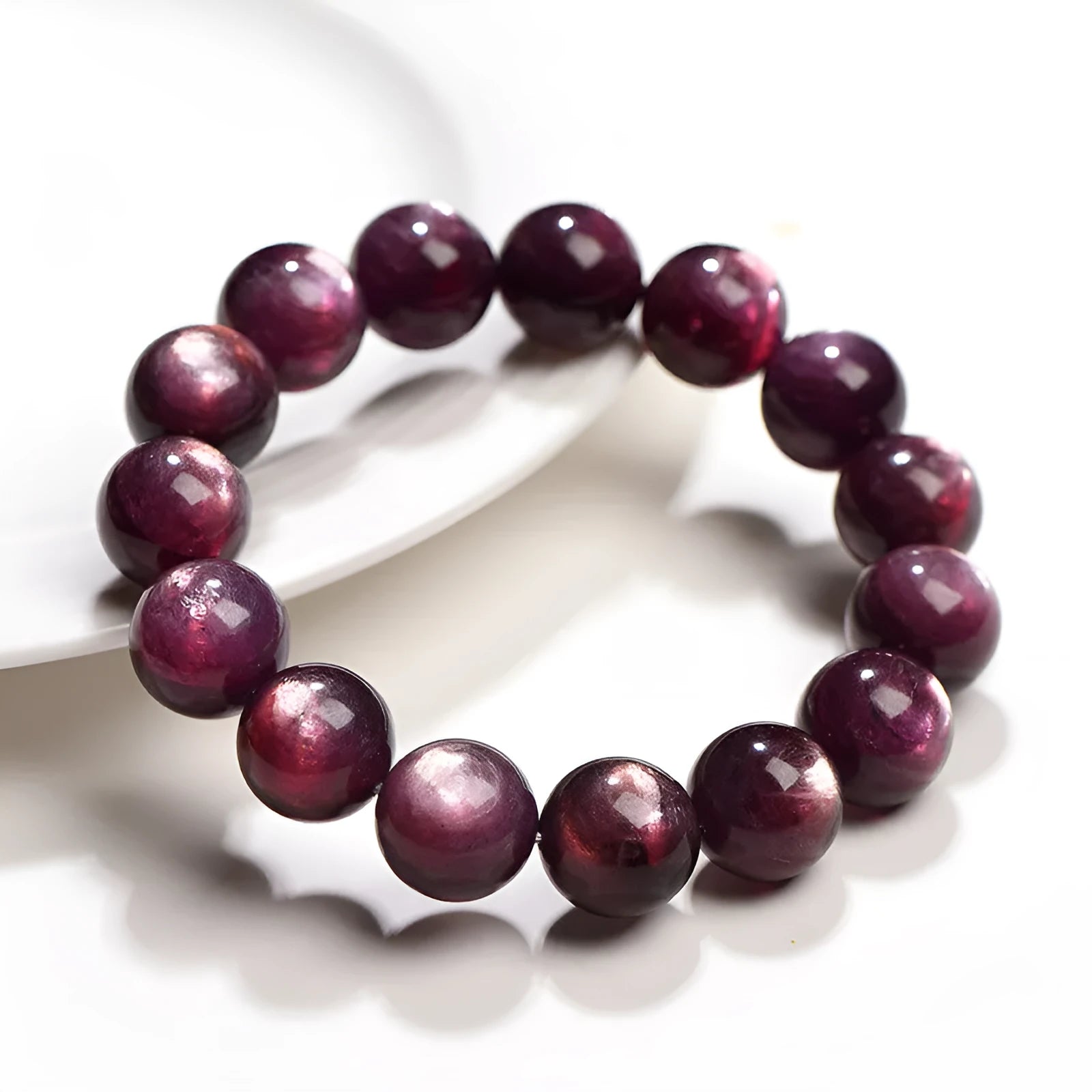 Purple lepidolite crystal round bead bracelet with polished finish and geometry style.