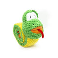 Squeak dog toy shaped like a snail with hidden food holes for puzzle training.