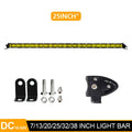 25-inch long single row LED light bar with aluminium alloy housing for car or truck mounting.