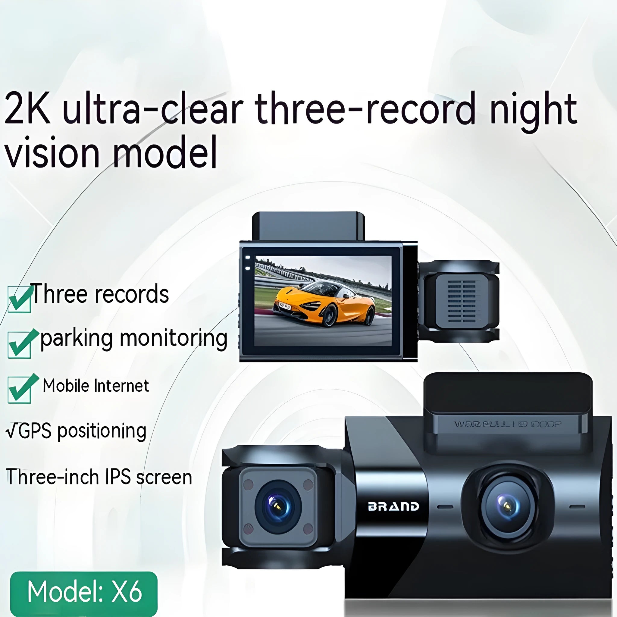Black dash cam with 5-inch screen mounted on car windscreen bracket
