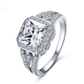 Platinum colour geometric women's ring with hollow design and inlaid zircon stones