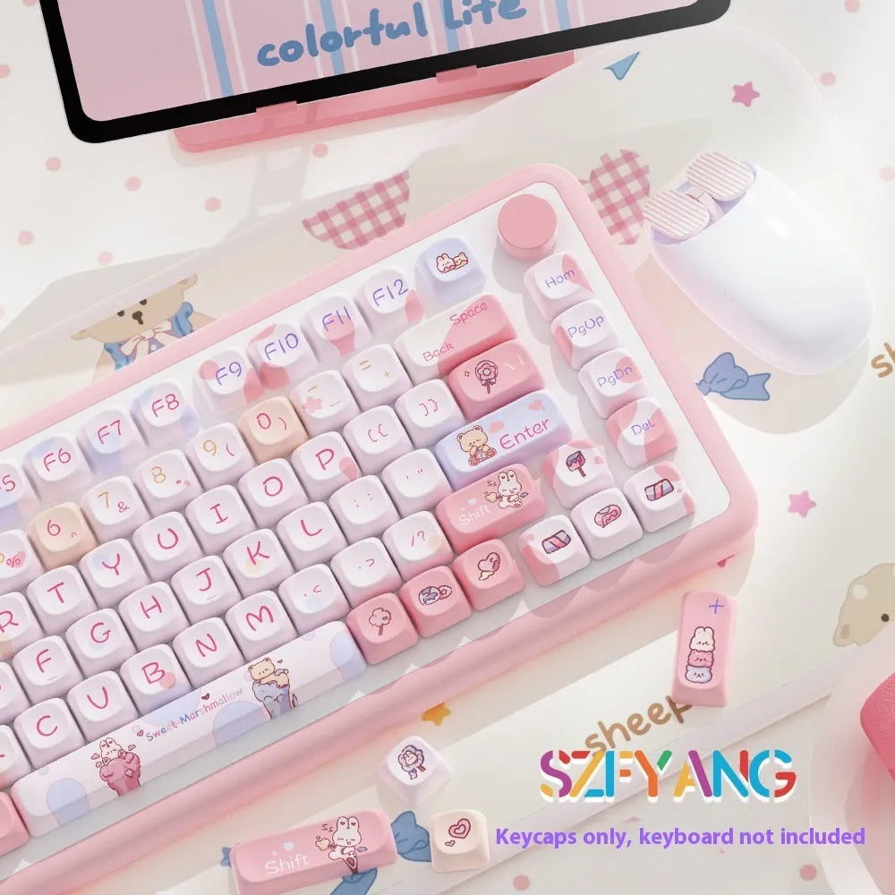 Sweet Cotton Candy colour mechanical keyboard keycap set showing 112 or 120 key options
